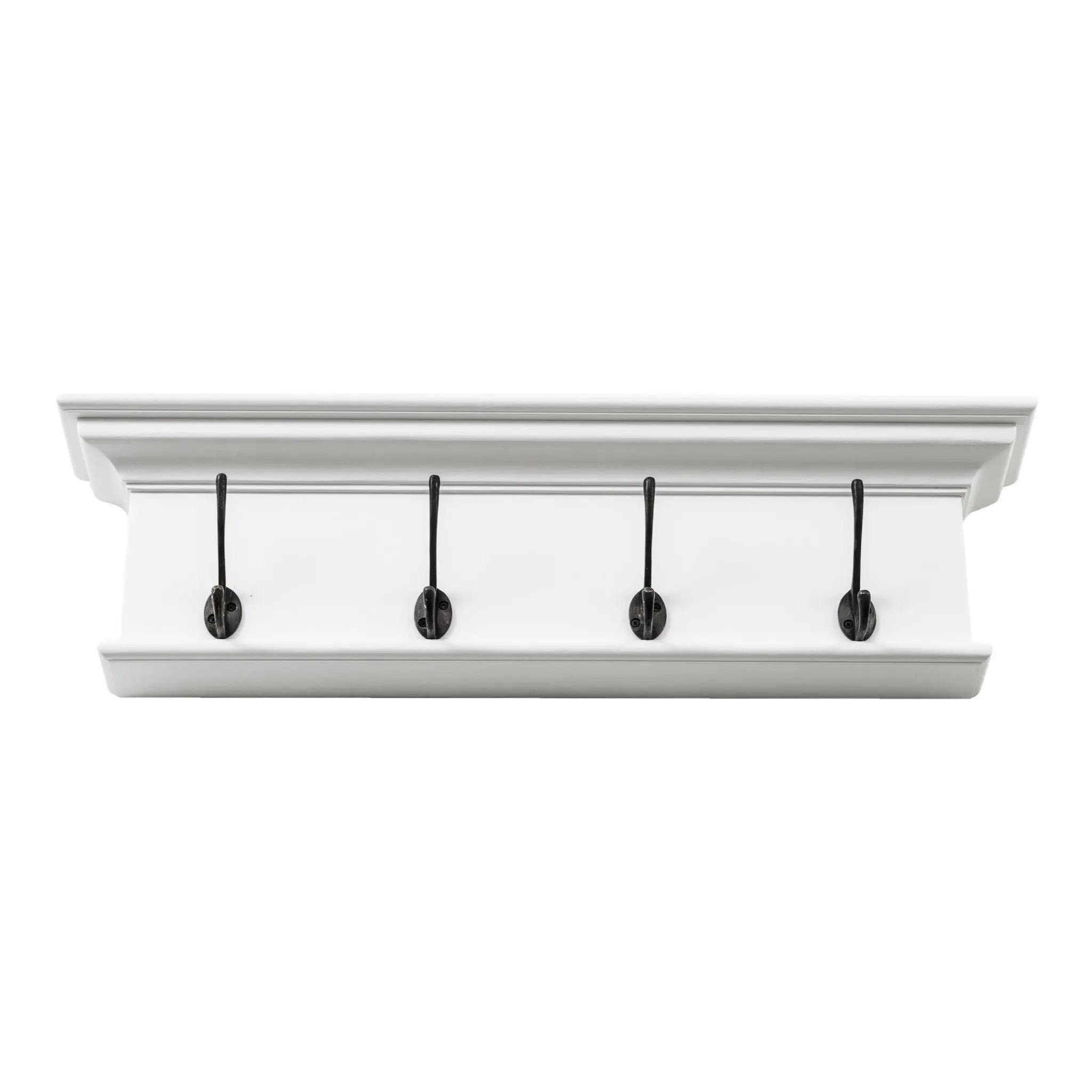 28" Classic White Wood Four Hook Hanging Coat Rack Homeroots Organization