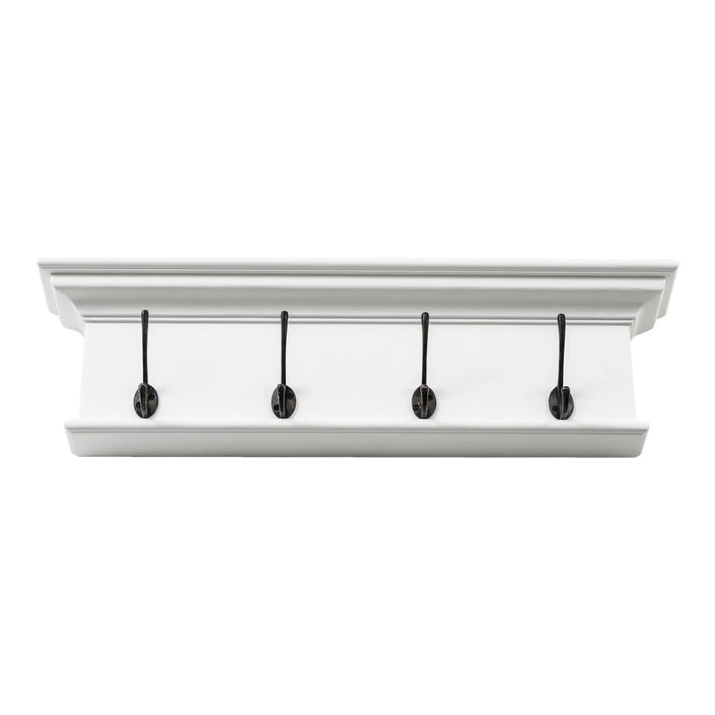 28" Classic White Wood Four Hook Hanging Coat Rack Homeroots Organization