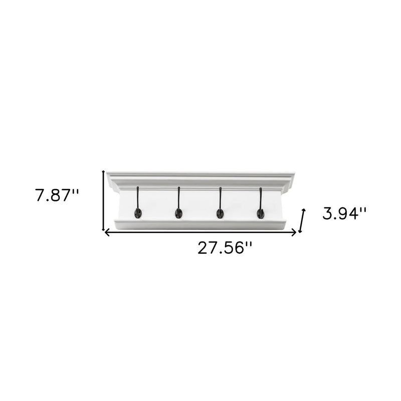 28" Classic White Wood Four Hook Hanging Coat Rack Homeroots Organization