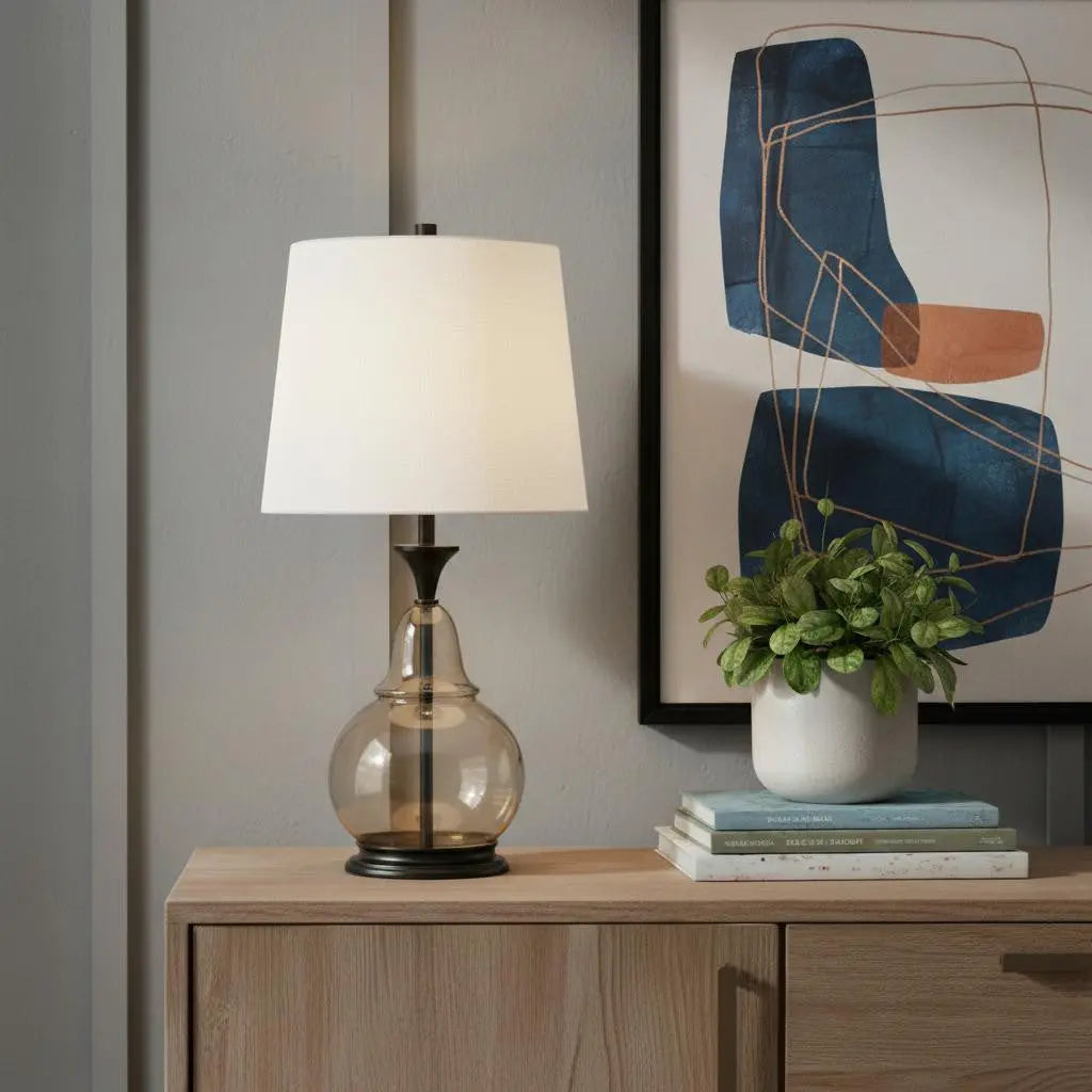 28" Clear Metal Table Lamp With White Empire Shade Homeroots Lighting