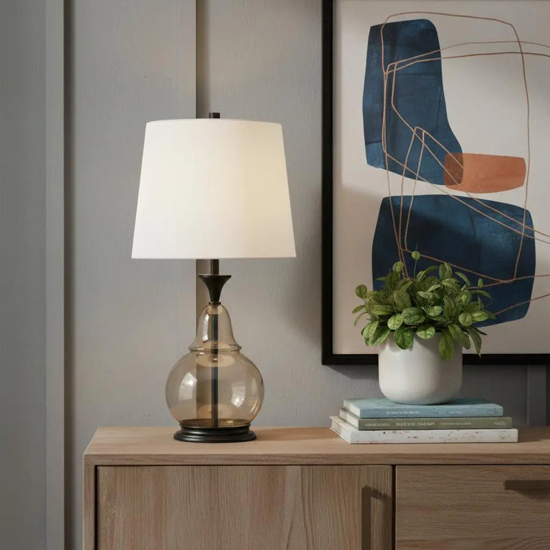 28" Clear Metal Table Lamp With White Empire Shade Homeroots Lighting