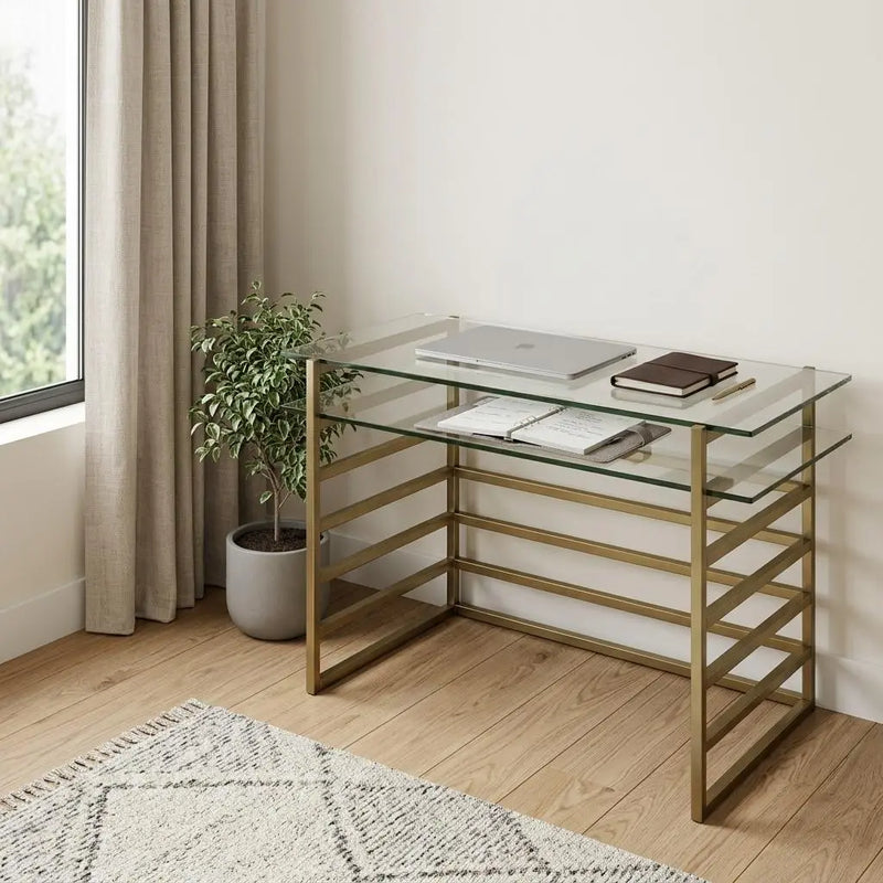 28" Clear and Gold Glass Mirrored Homeroots Office