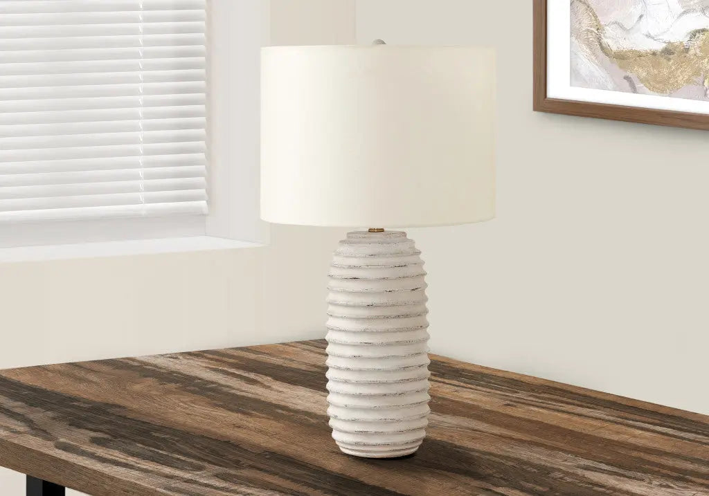 28" Cream Geometric Table Lamp With Cream Drum Shade Homeroots Lighting