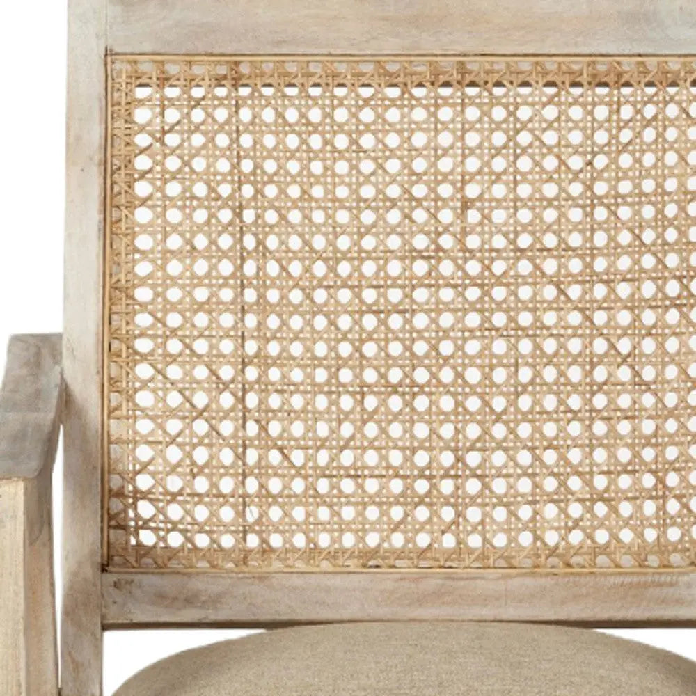 28" Cream and Natural Fabric Distressed Arm Chair - GreatEagleInc