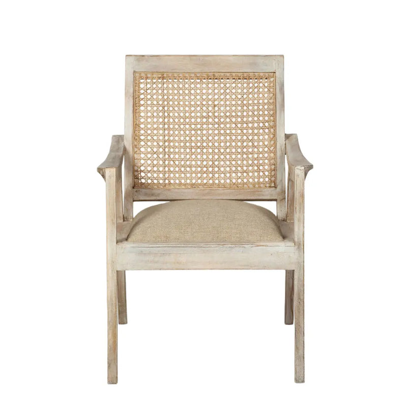 28" Cream and Natural Fabric Distressed Arm Chair - GreatEagleInc