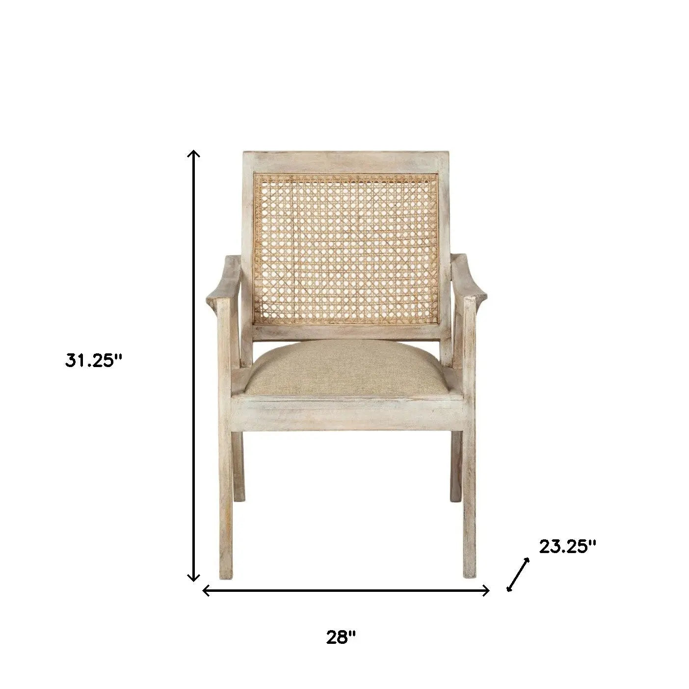 28" Cream and Natural Fabric Distressed Arm Chair - GreatEagleInc