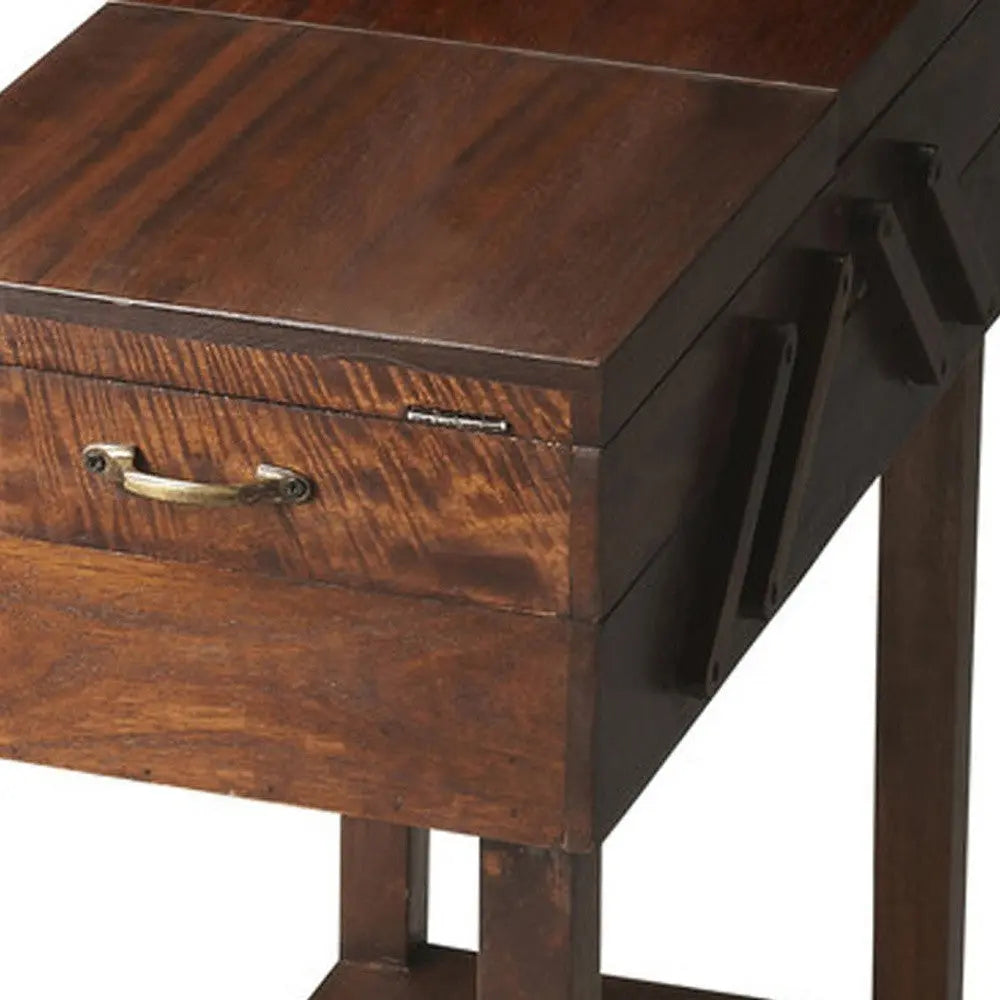 28" Dark Brown Solid Wood Rectangular End Table With Drawer And Shelf Homeroots Living Room