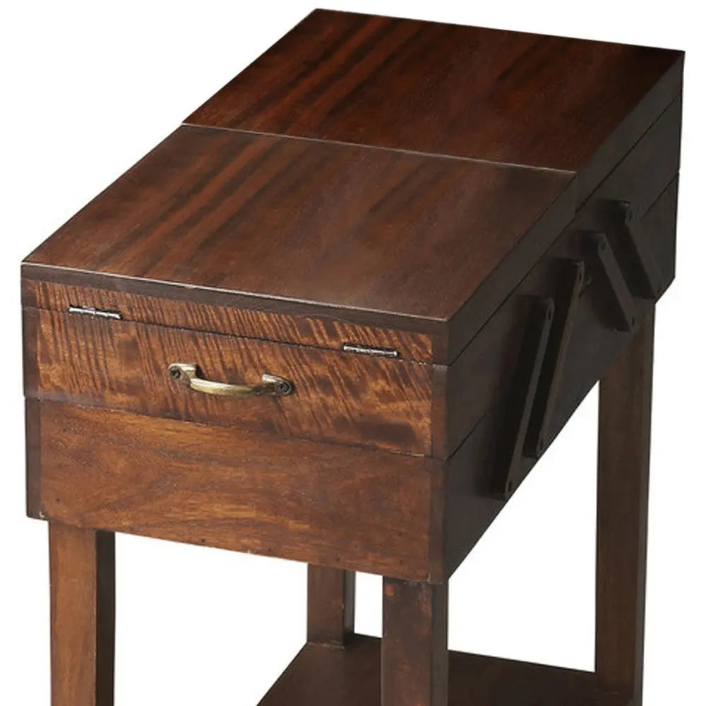28" Dark Brown Solid Wood Rectangular End Table With Drawer And Shelf Homeroots Living Room