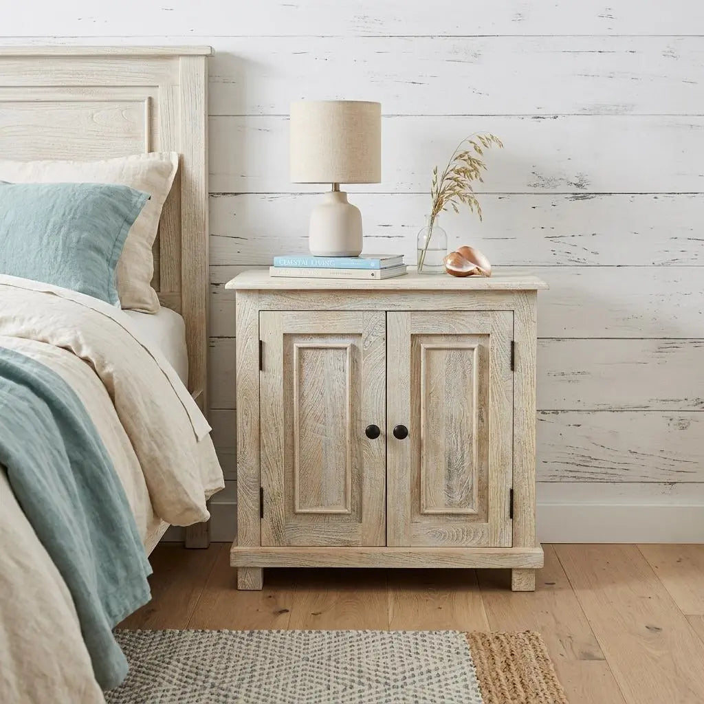 28" Distressed White Solid Wood Nightstand With Storage Homeroots Bed & Bath