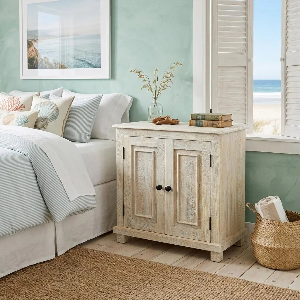 28" Distressed White Solid Wood Nightstand With Storage Homeroots Bed & Bath