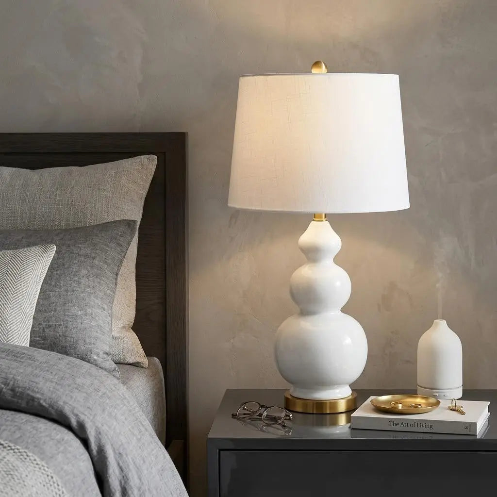 28" Gold Novelty Table Lamp With Drum Shade Homeroots Lighting