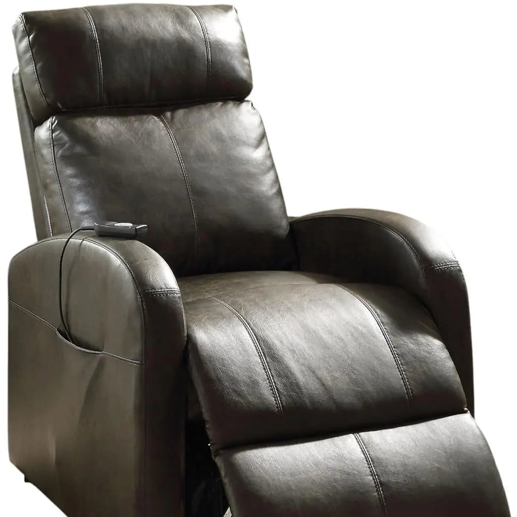 28" Gray Tufted Faux Leather Faux Leather Power Lift Assist Recliner Homeroots Living Room
