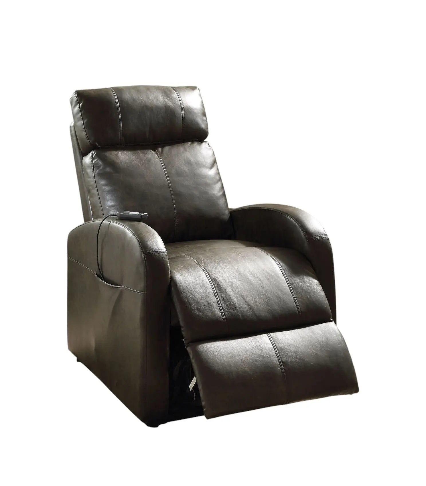 28" Gray Tufted Faux Leather Faux Leather Power Lift Assist Recliner Homeroots Living Room