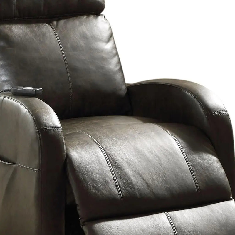 28" Gray Tufted Faux Leather Faux Leather Power Lift Assist Recliner Homeroots Living Room