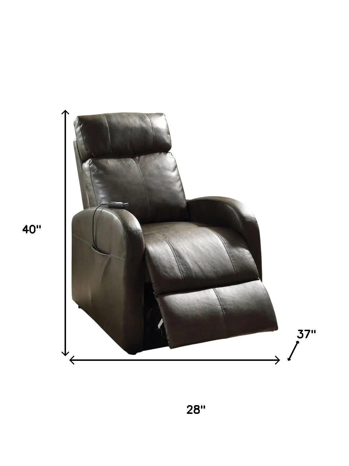 28" Gray Tufted Faux Leather Faux Leather Power Lift Assist Recliner Homeroots Living Room