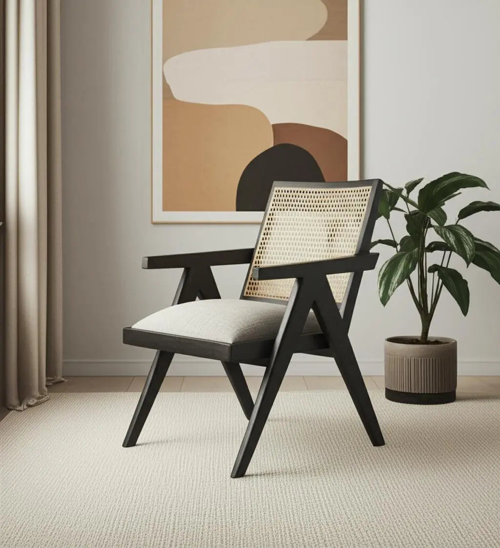 28" Gray and Black Linen and Solid Wood Arm Chair Homeroots Living Room