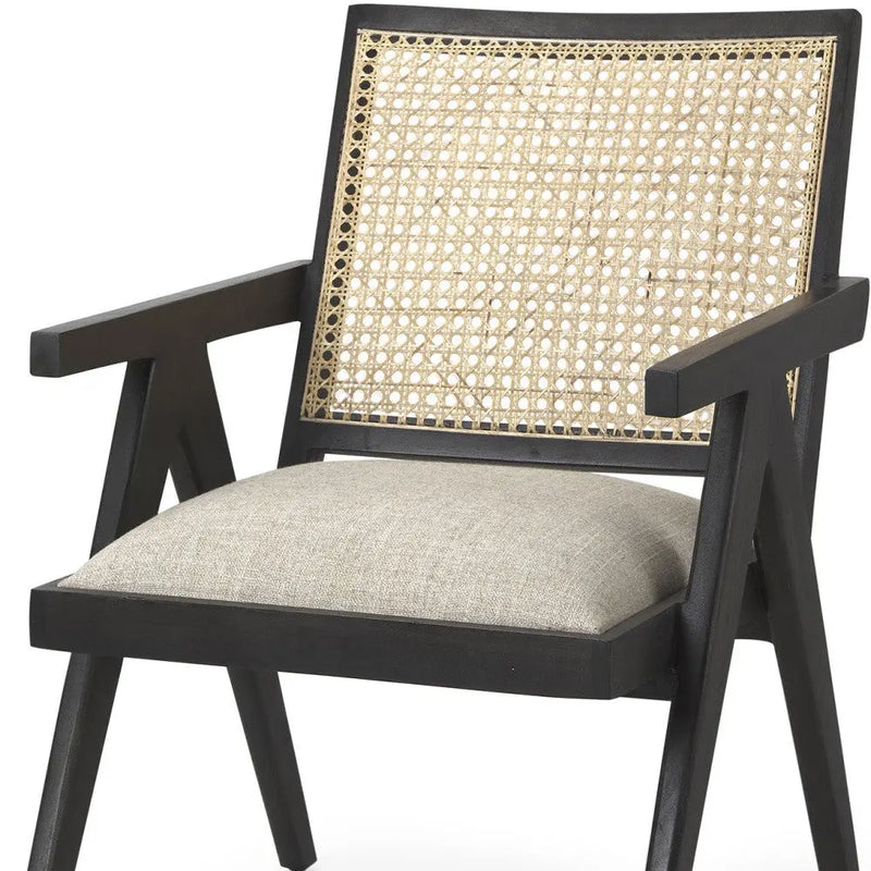 28" Gray and Black Linen and Solid Wood Arm Chair Homeroots Living Room