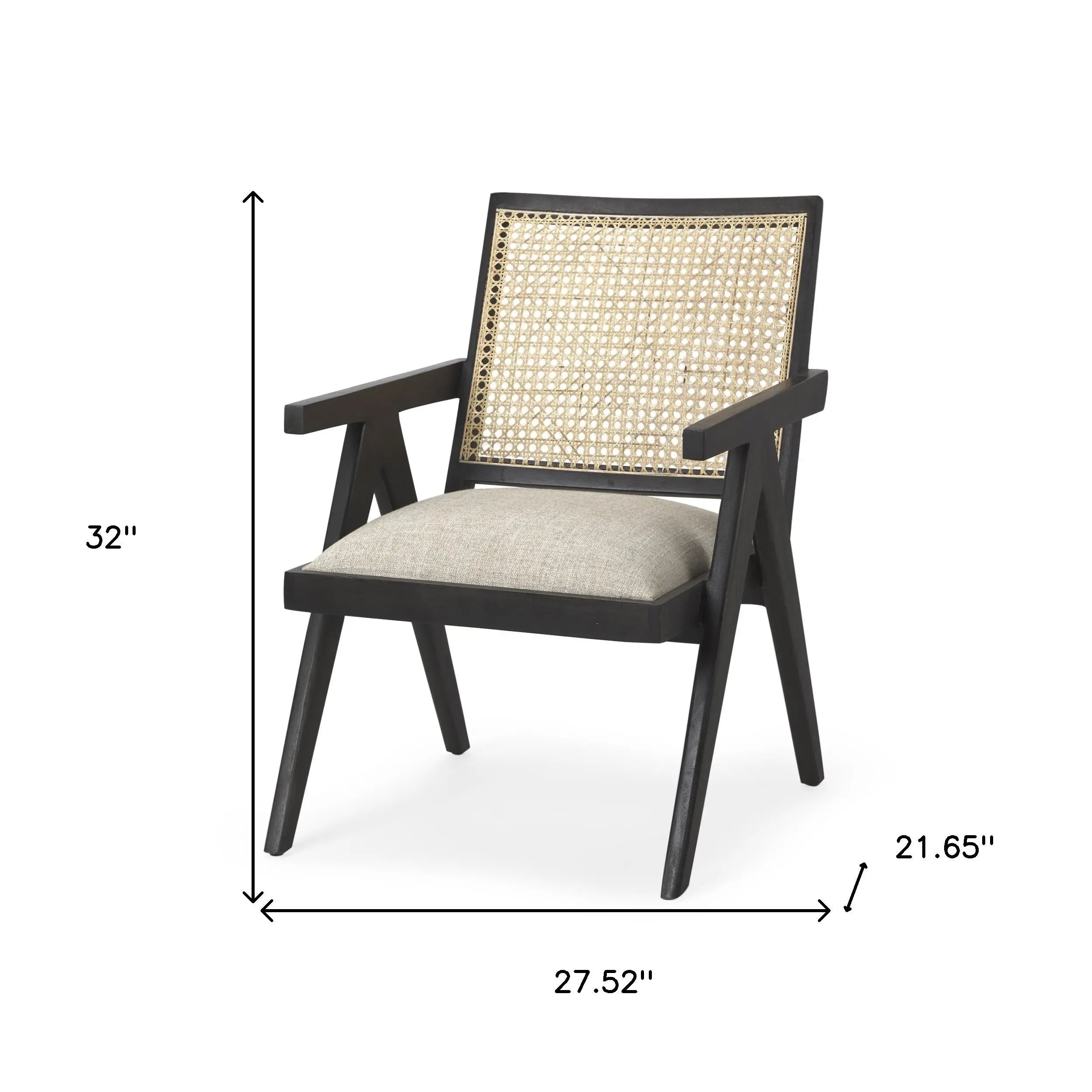 28" Gray and Black Linen and Solid Wood Arm Chair Homeroots Living Room