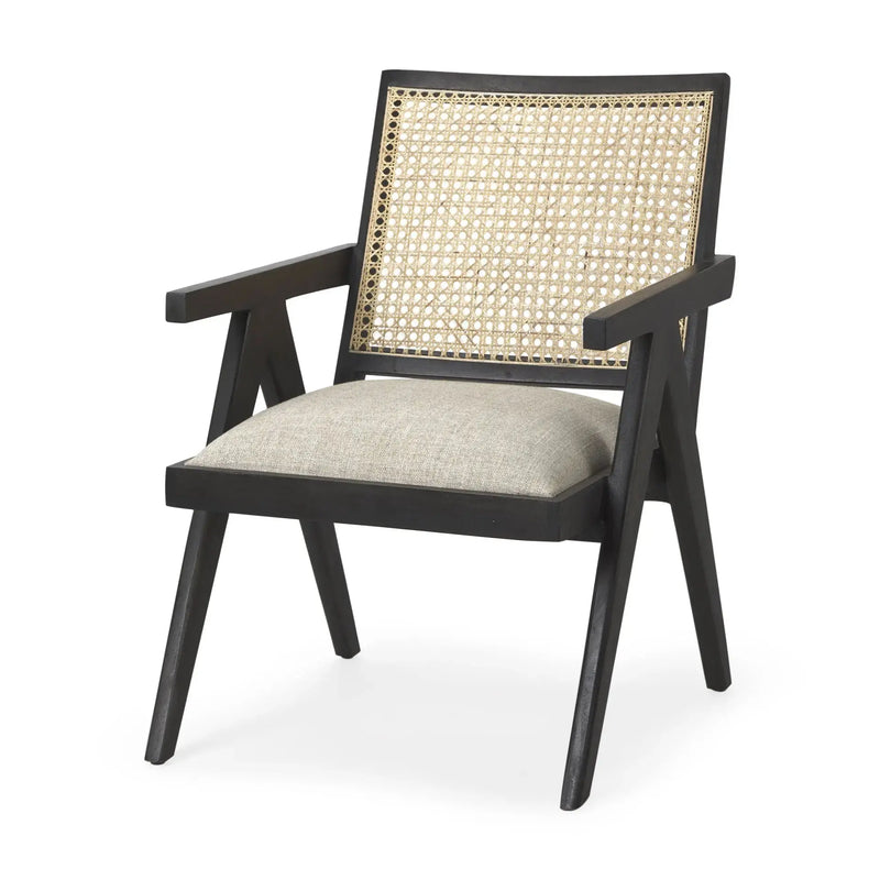28" Gray and Black Linen and Solid Wood Arm Chair Homeroots Living Room