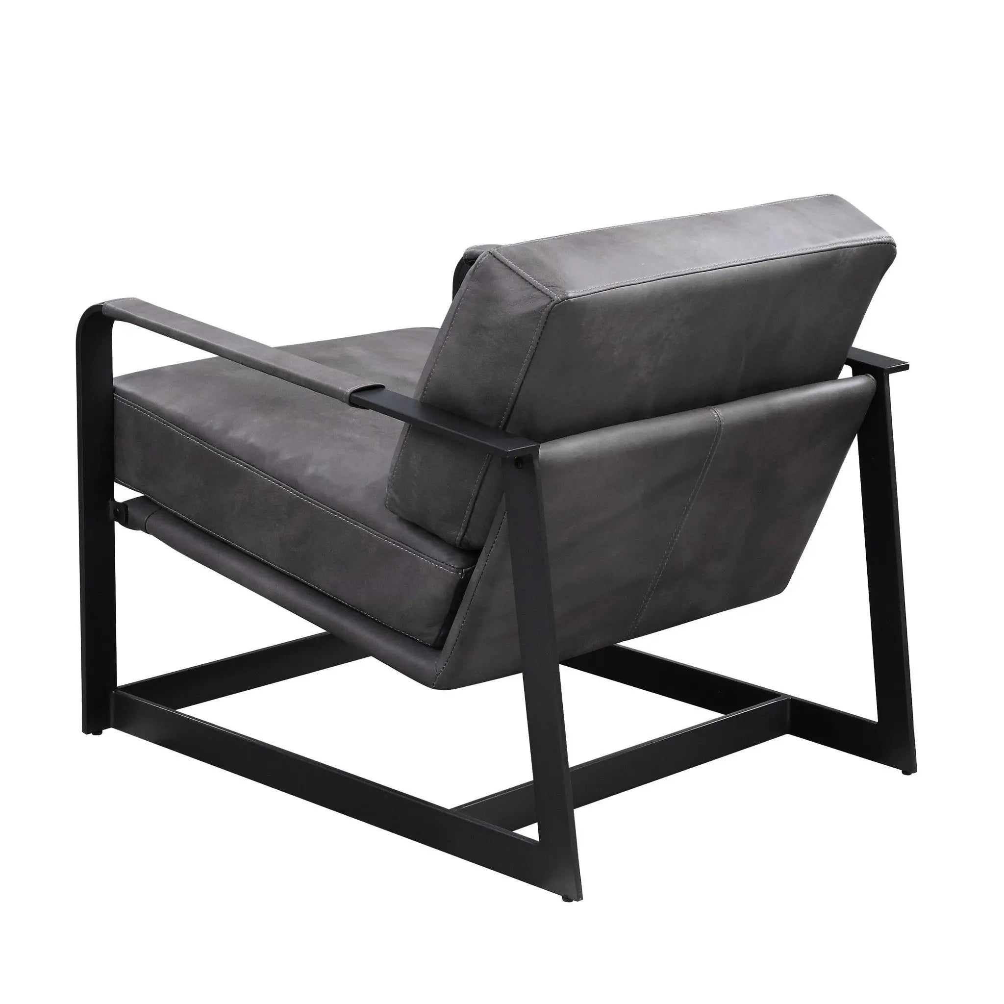 28" Gray and Steel Blue Top Grain Leather Arm Chair Homeroots Living Room