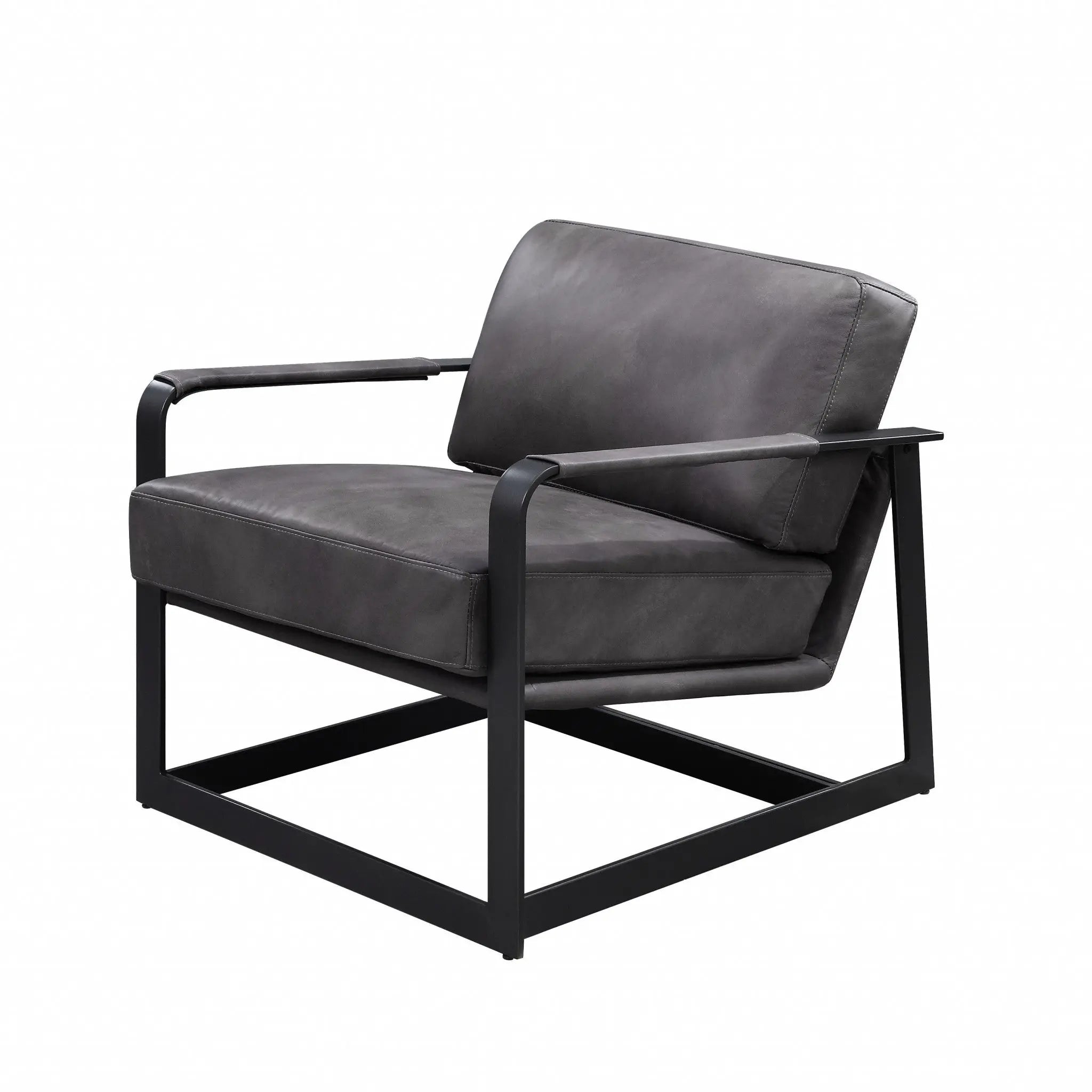 28" Gray and Steel Blue Top Grain Leather Arm Chair Homeroots Living Room