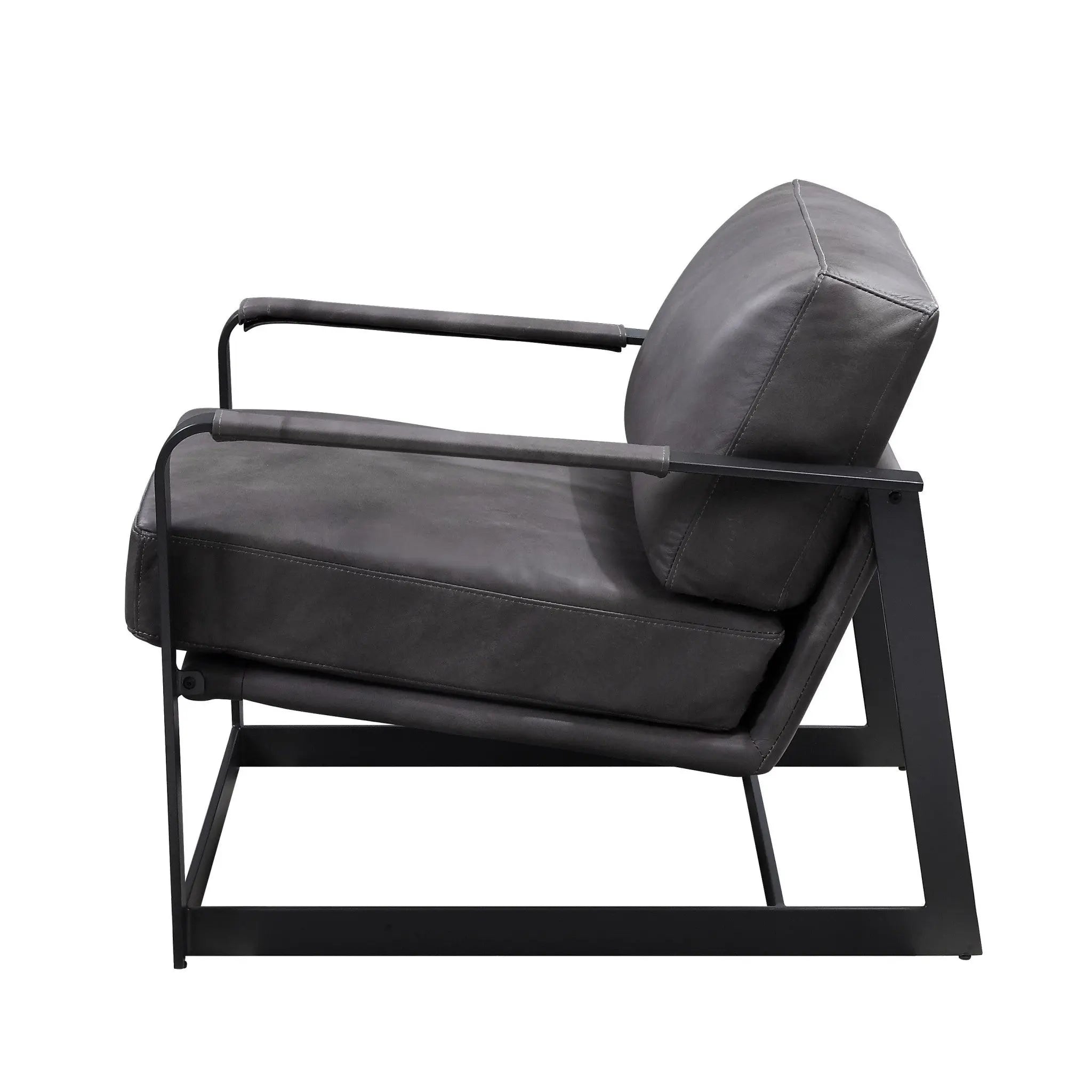 28" Gray and Steel Blue Top Grain Leather Arm Chair Homeroots Living Room