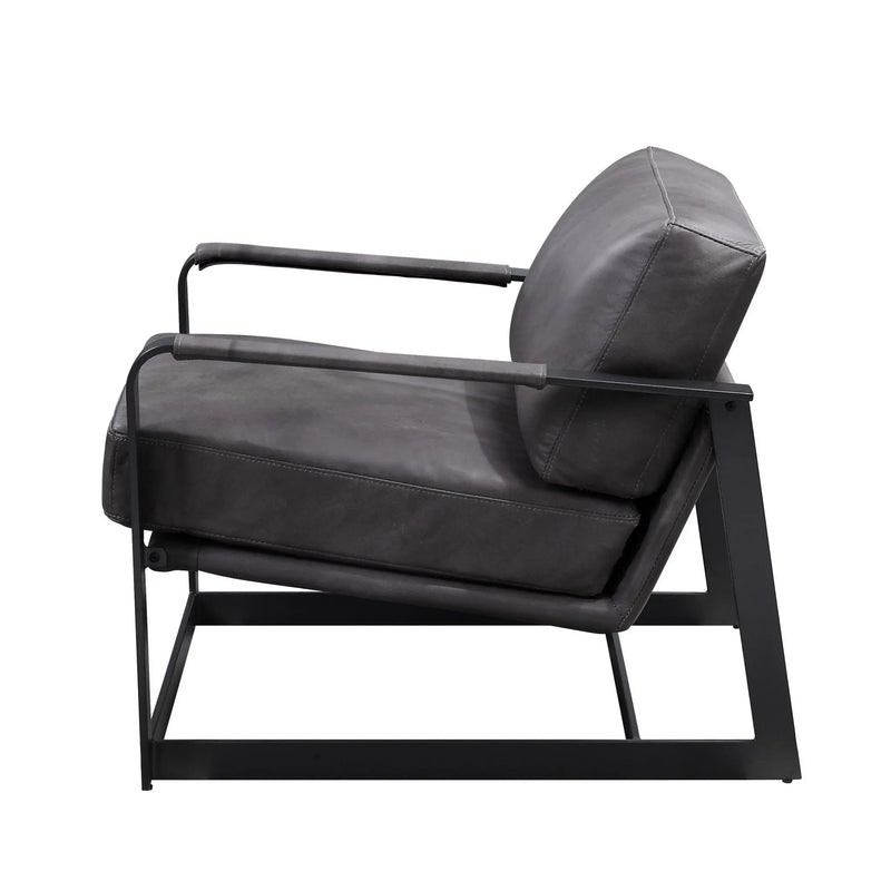 28" Gray and Steel Blue Top Grain Leather Arm Chair Homeroots Living Room