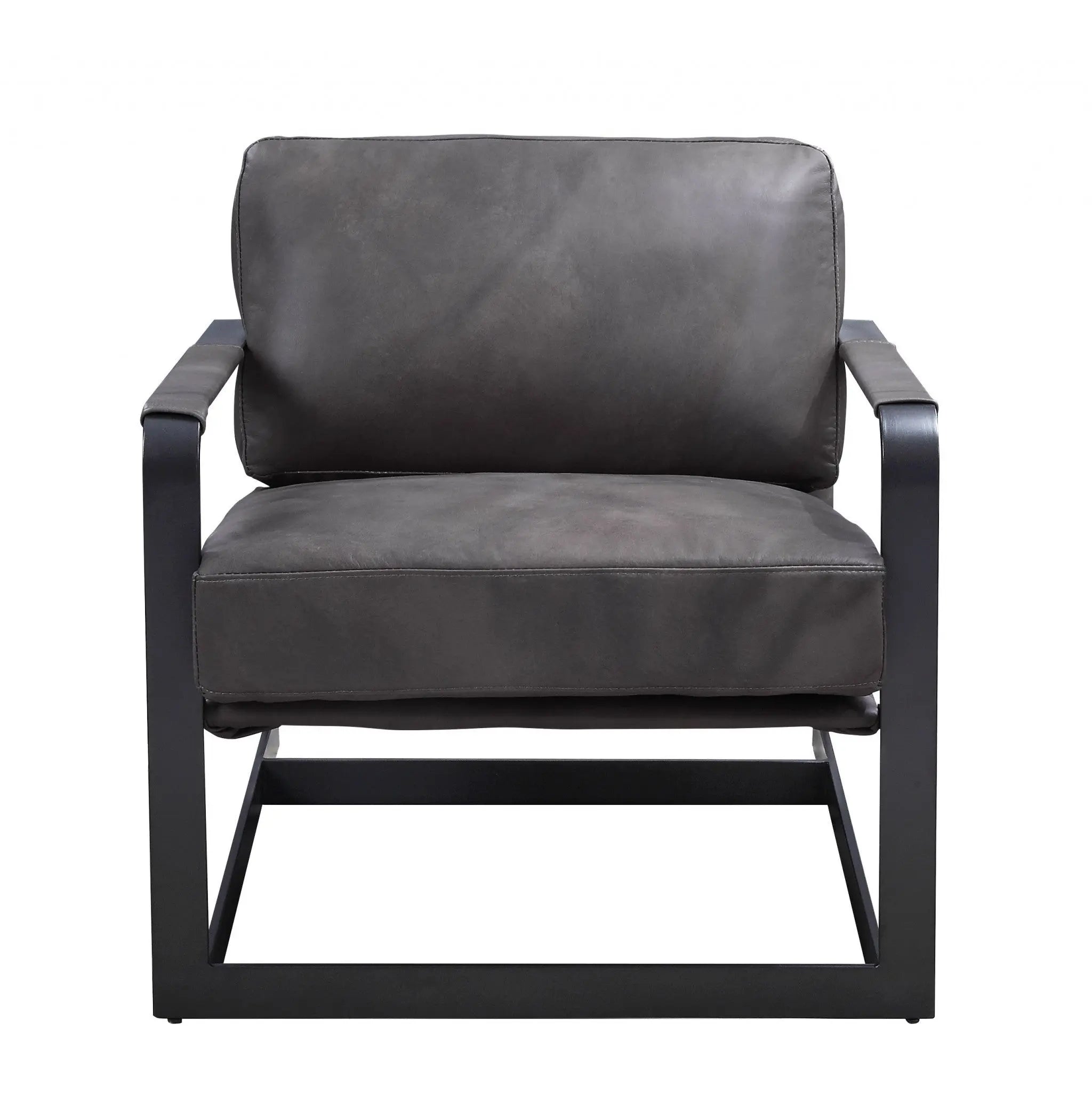 28" Gray and Steel Blue Top Grain Leather Arm Chair Homeroots Living Room