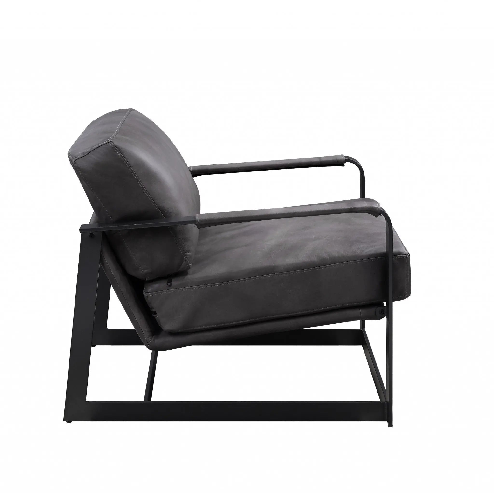 28" Gray and Steel Blue Top Grain Leather Arm Chair Homeroots Living Room