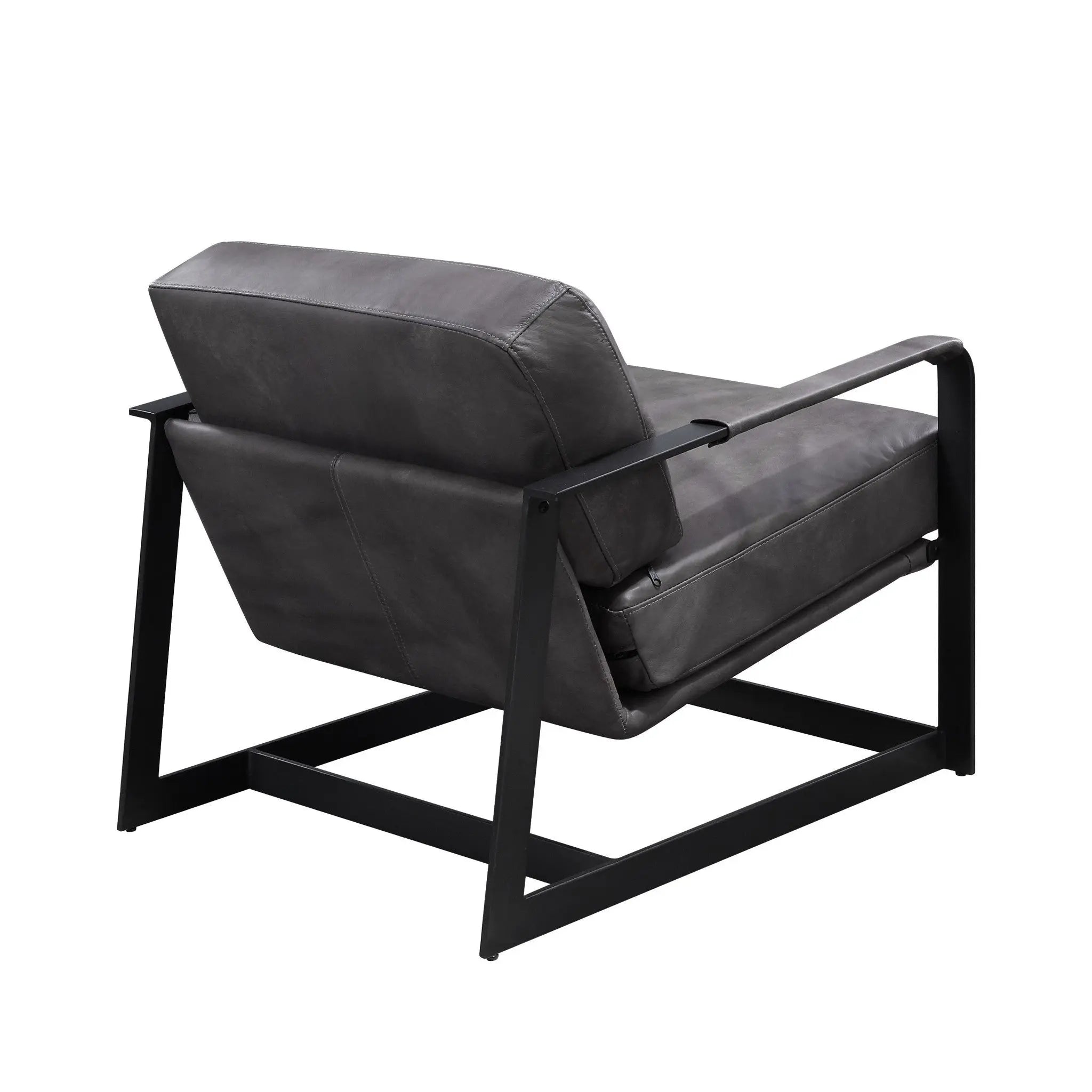 28" Gray and Steel Blue Top Grain Leather Arm Chair Homeroots Living Room