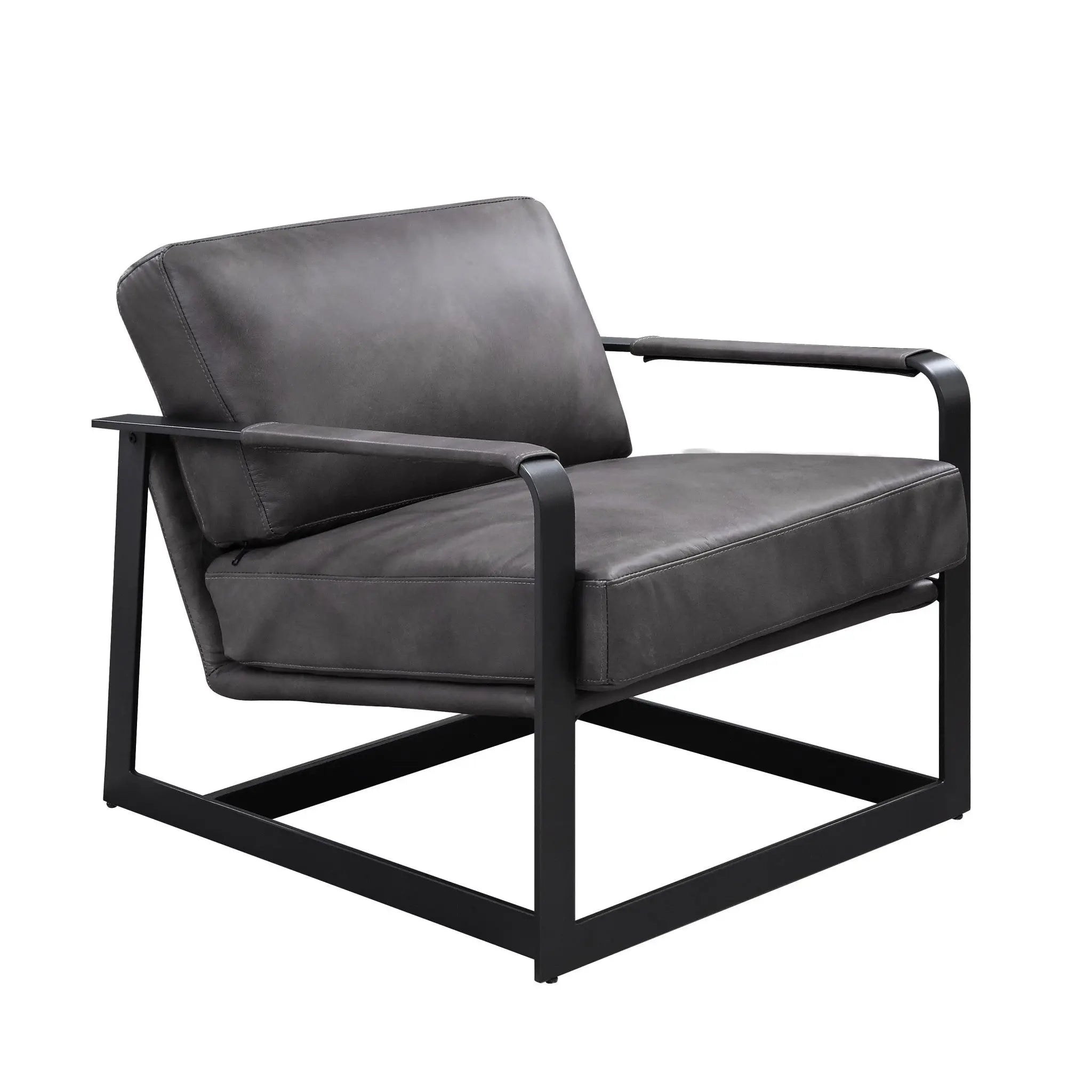 28" Gray and Steel Blue Top Grain Leather Arm Chair Homeroots Living Room