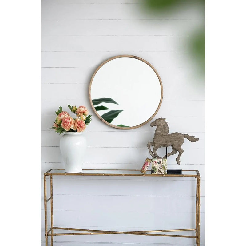 28" Natural Rustic Brown Wood Frame Round Wall Mounted Accent Mirror Homeroots Bed & Bath
