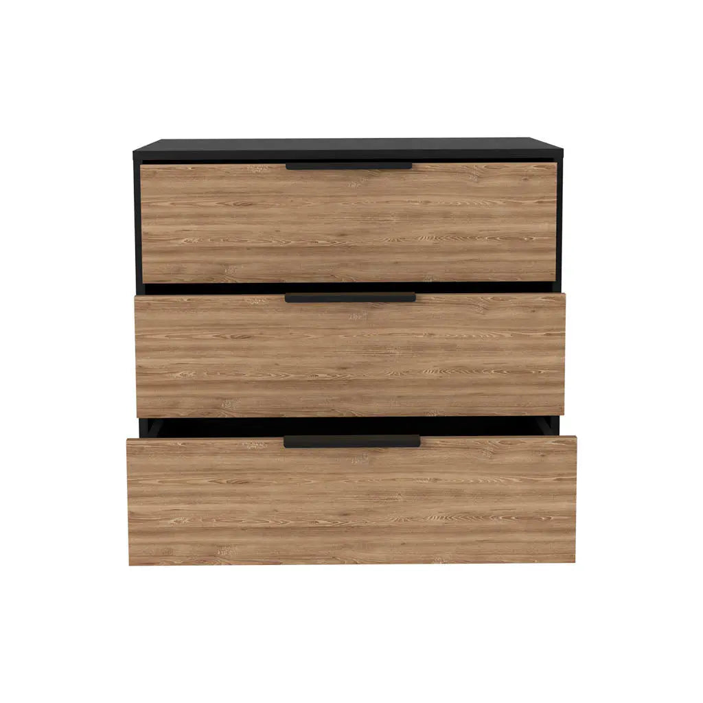 28" Natural and Black Three Drawer Dresser Homeroots Bed & Bath