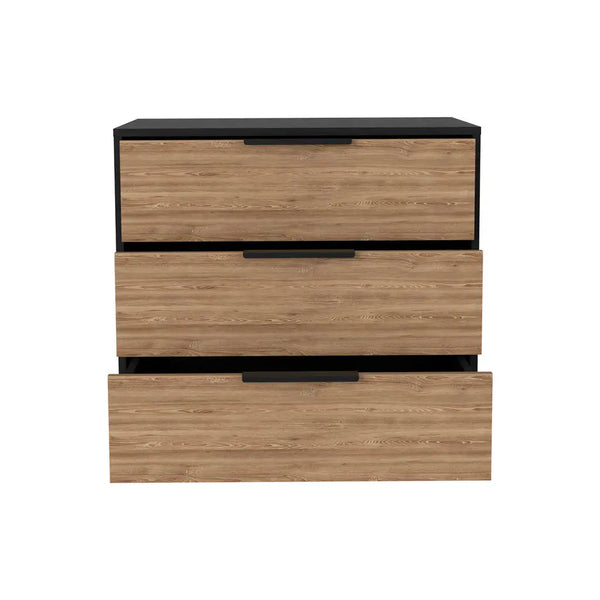 28" Natural and Black Three Drawer Dresser Homeroots Bed & Bath