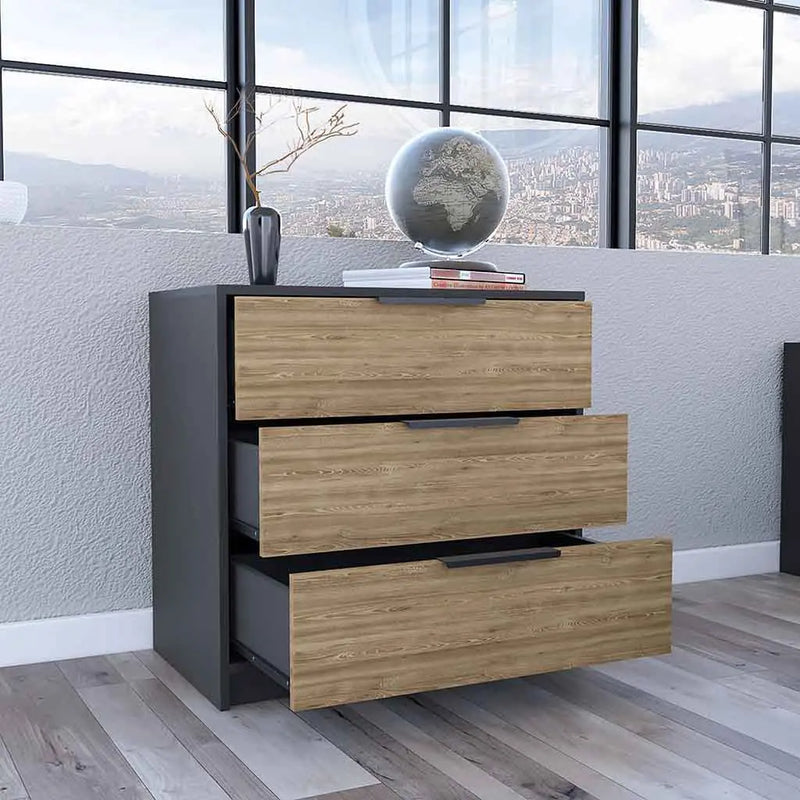 28" Natural and Black Three Drawer Dresser Homeroots Bed & Bath