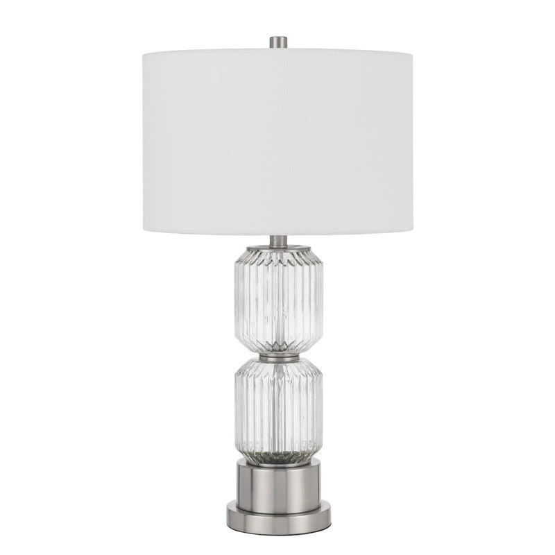 28" Nickel Metal Table Lamp With White Drum Shade Homeroots Lighting