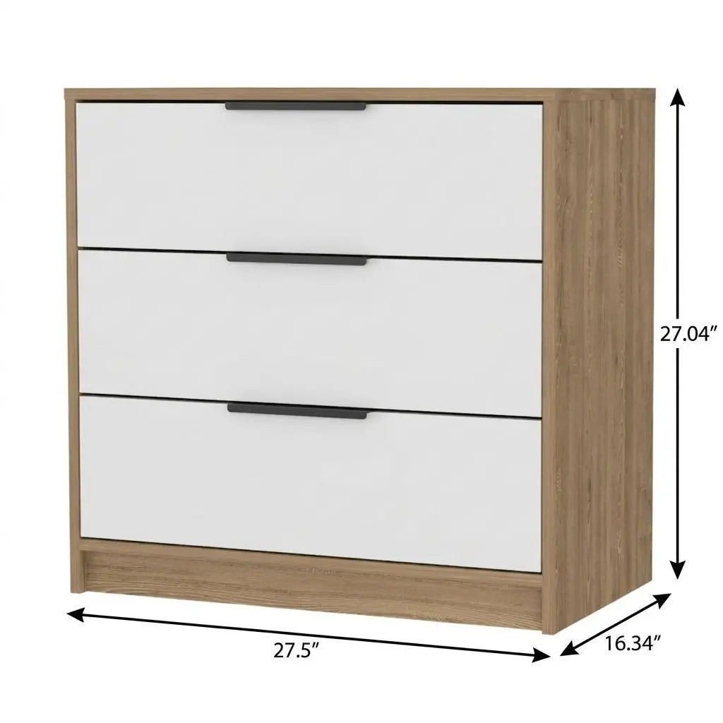 28" Oak And White Wood Three Drawer Dresser Homeroots Bed & Bath