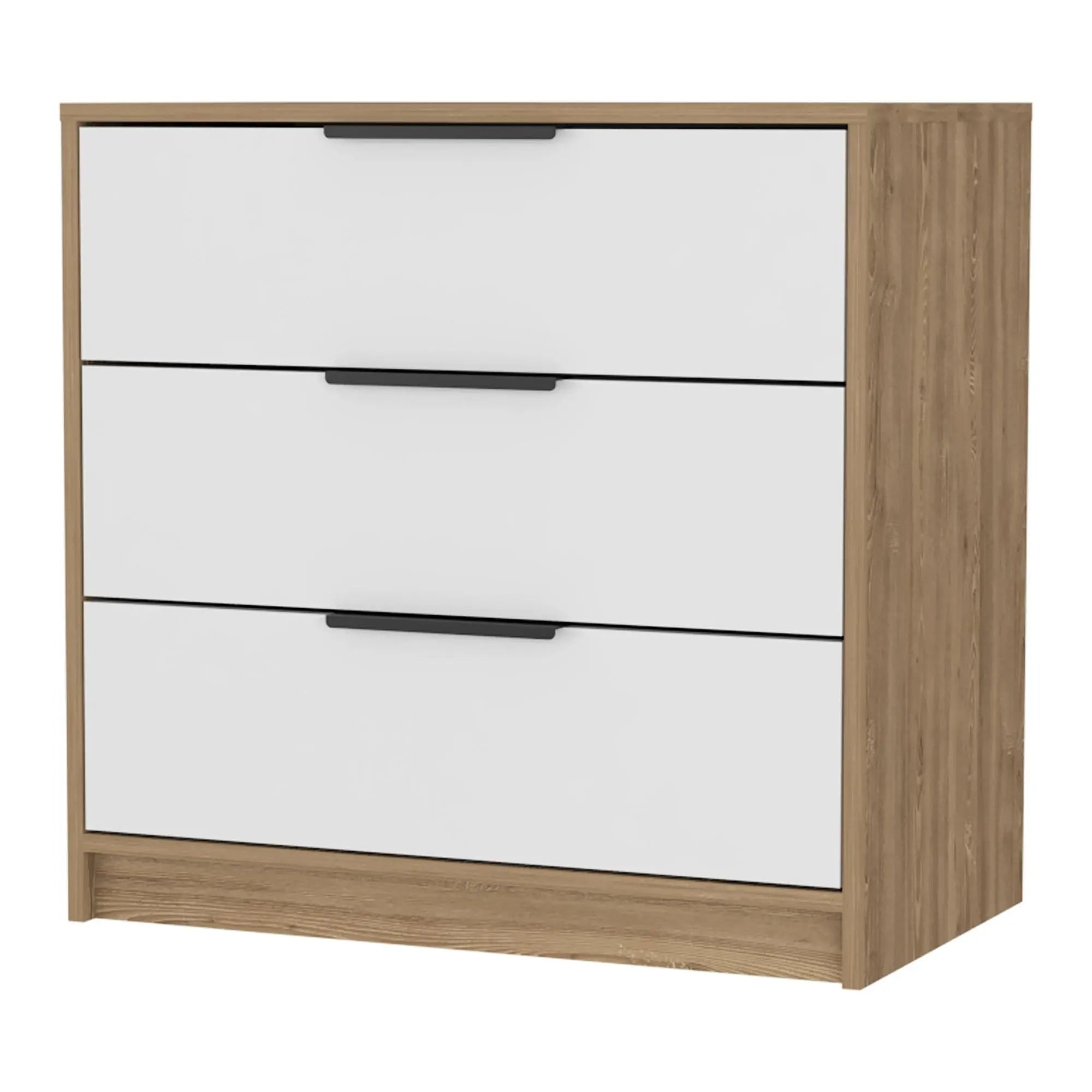 28" Oak And White Wood Three Drawer Dresser Homeroots Bed & Bath