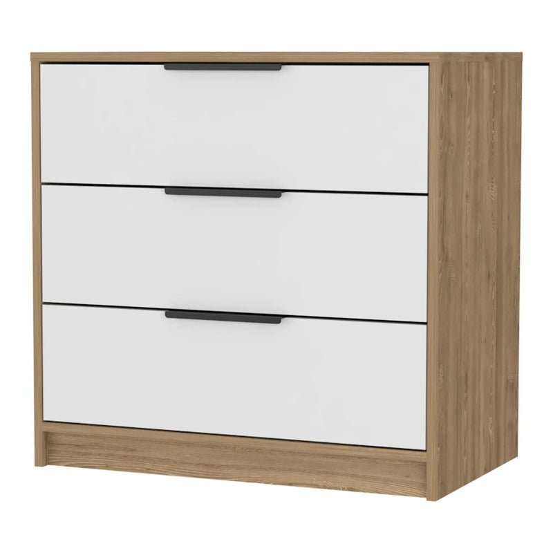 28" Oak And White Wood Three Drawer Dresser Homeroots Bed & Bath