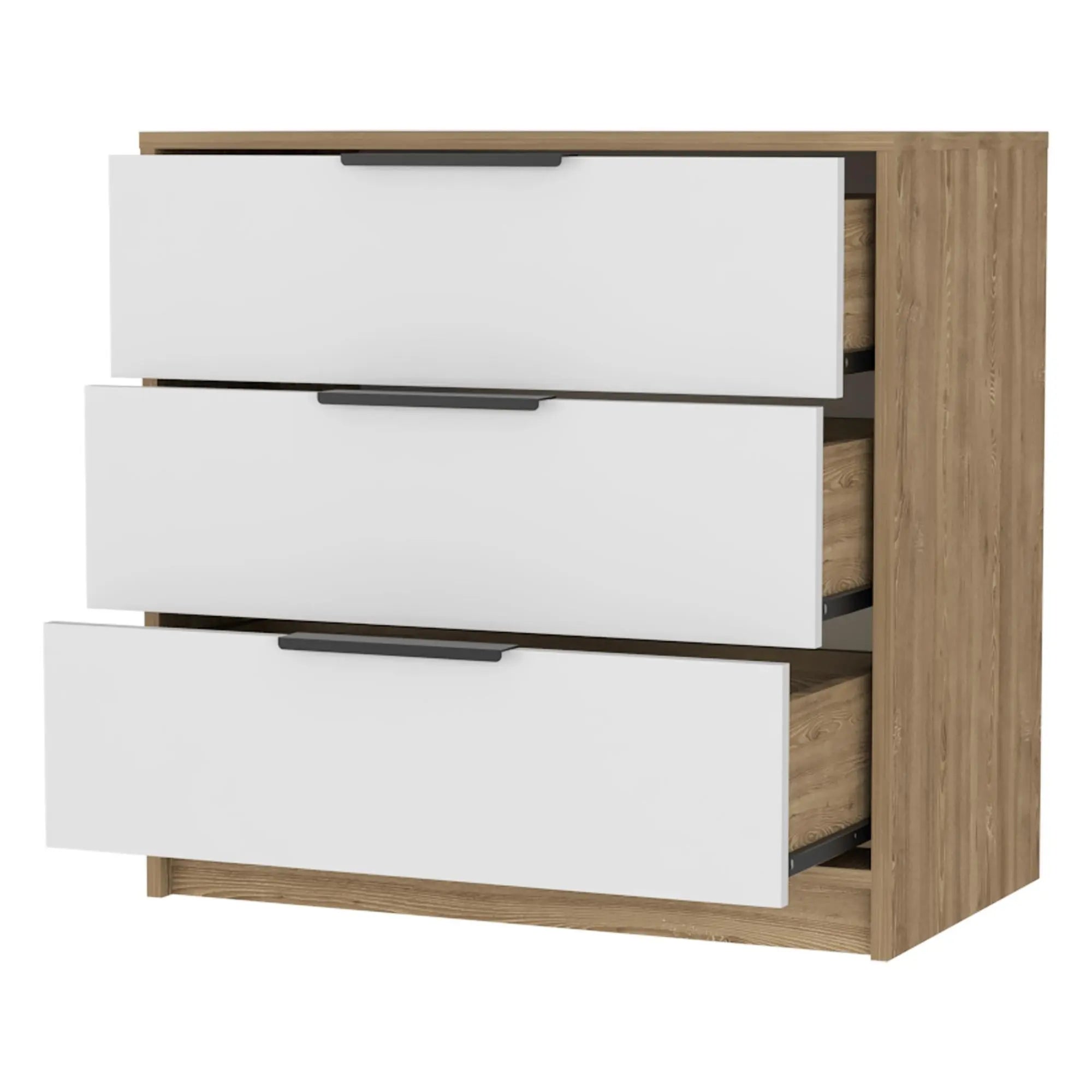 28" Oak And White Wood Three Drawer Dresser Homeroots Bed & Bath