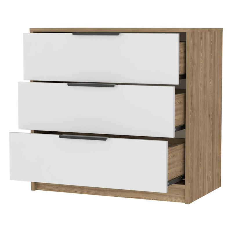28" Oak And White Wood Three Drawer Dresser Homeroots Bed & Bath