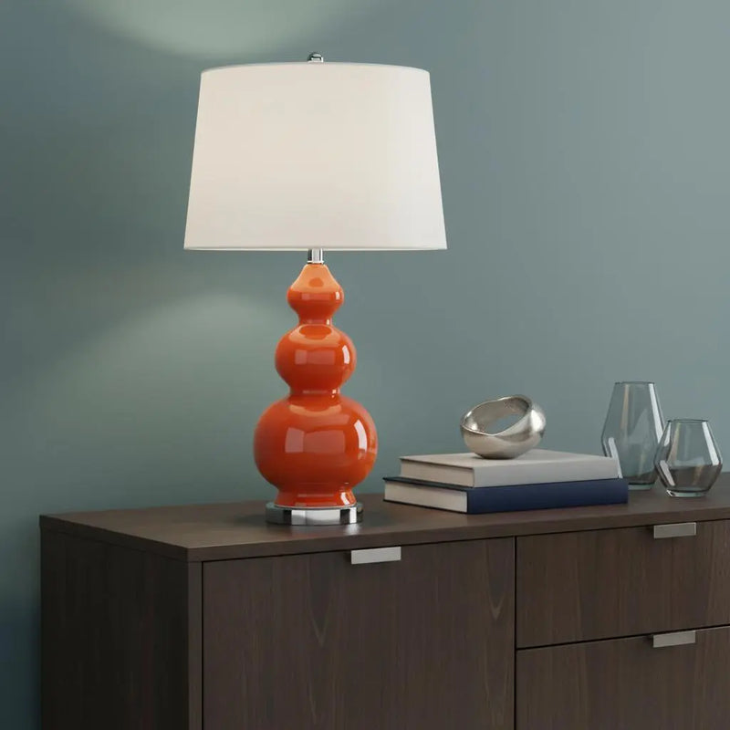 28" Orange And Silver Novelty Table Lamp With Drum Shade Homeroots Lighting