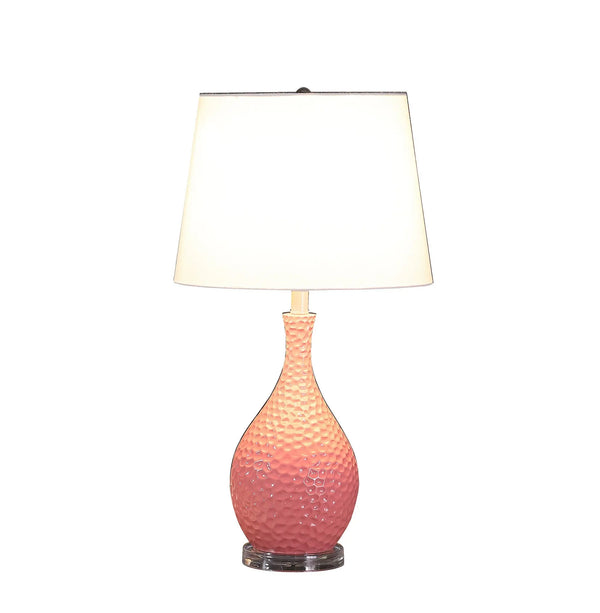 28" Pink Hammered Urn Table Lamp With White Tapered Drum Shade Homeroots Lighting