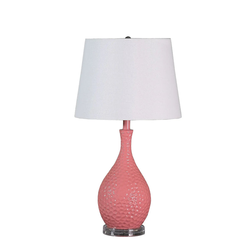 28" Pink Hammered Urn Table Lamp With White Tapered Drum Shade Homeroots Lighting