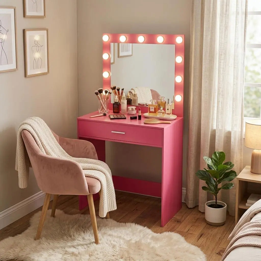 28" Pink Wood Mirrored Vanity Table Homeroots Living Room