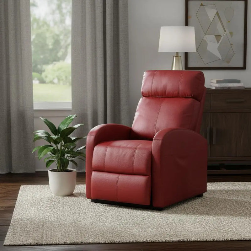 28" Red Tufted Faux Leather Power Lift Assist Recliner Homeroots Living Room