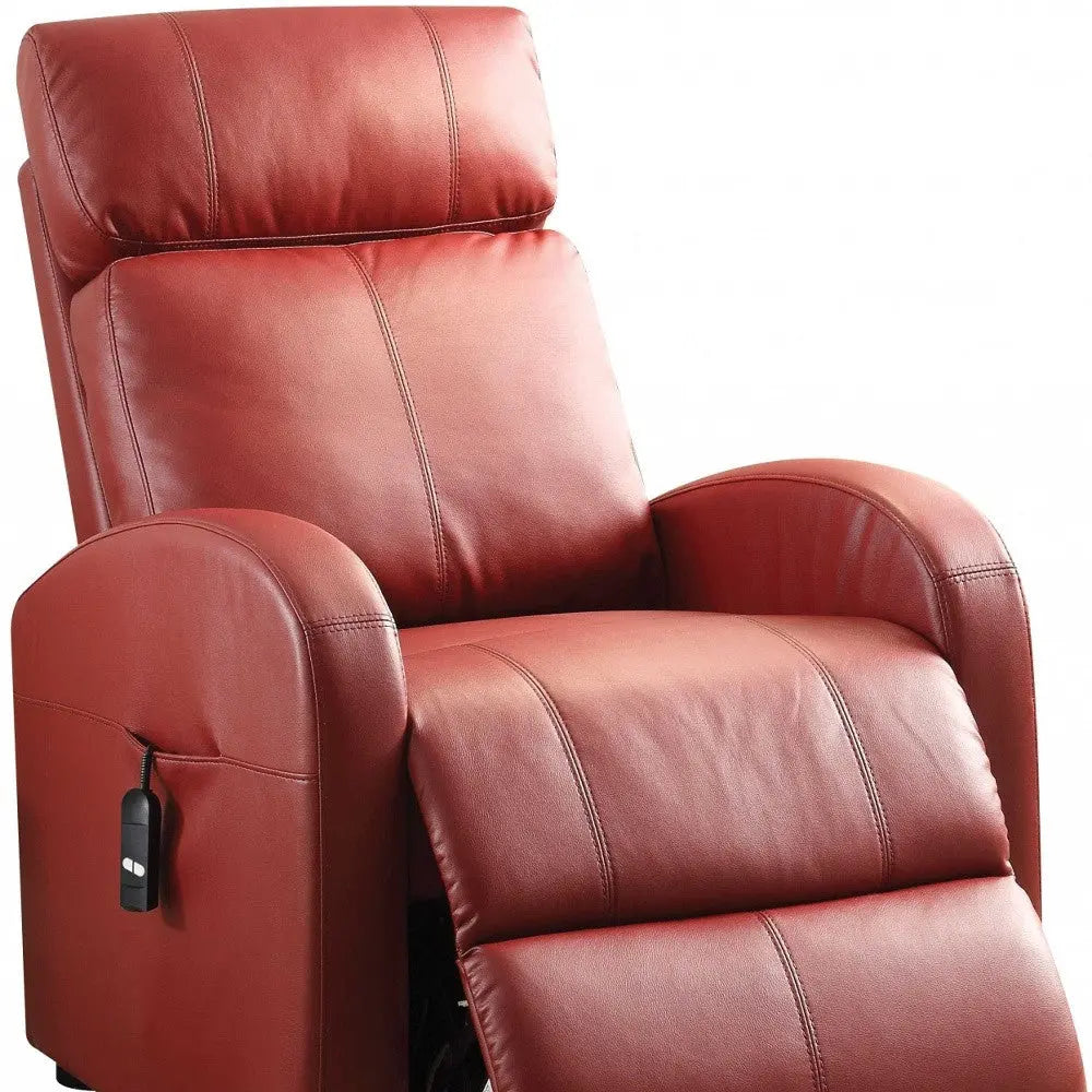 28" Red Tufted Faux Leather Power Lift Assist Recliner Homeroots Living Room