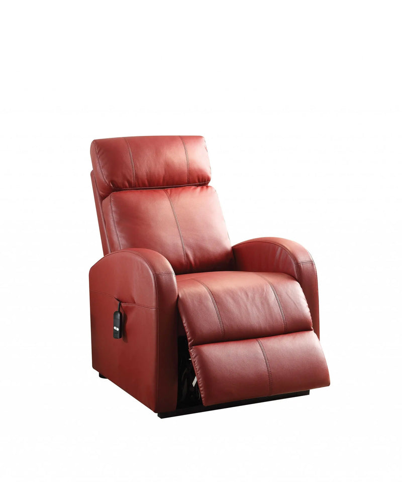 28" Red Tufted Faux Leather Power Lift Assist Recliner Homeroots Living Room