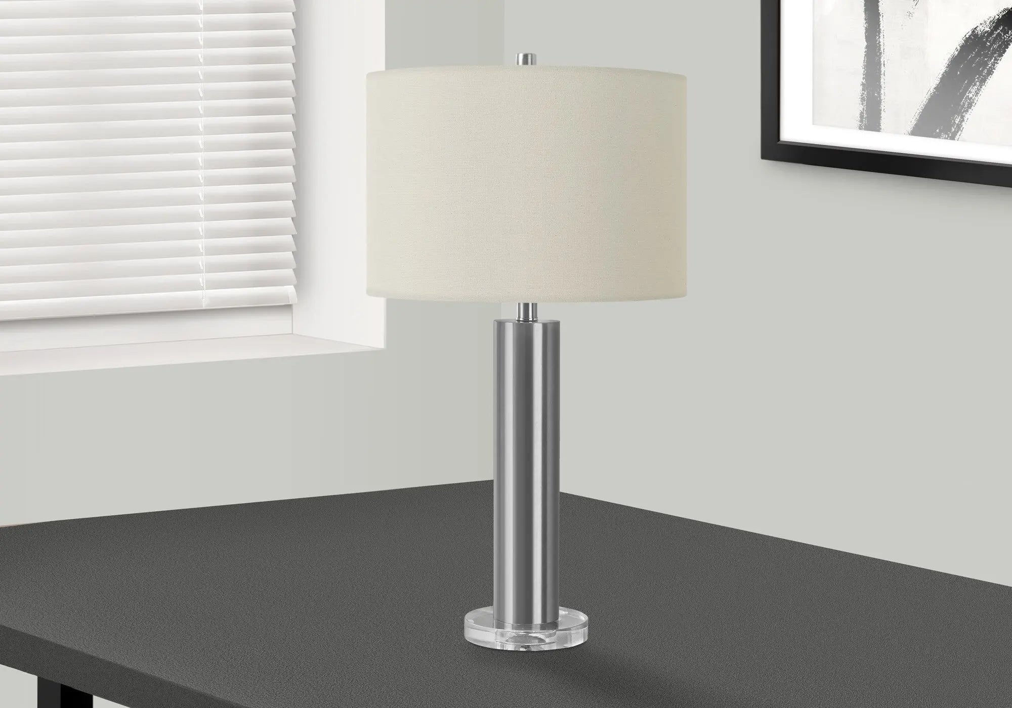 28" Silver Acrylic Cylinder Table Lamp With Ivory Drum Shade Homeroots Lighting