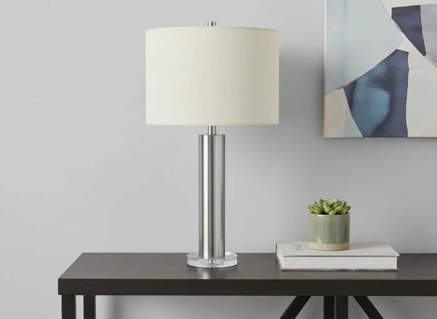 28" Silver Acrylic Cylinder Table Lamp With Ivory Drum Shade Homeroots Lighting